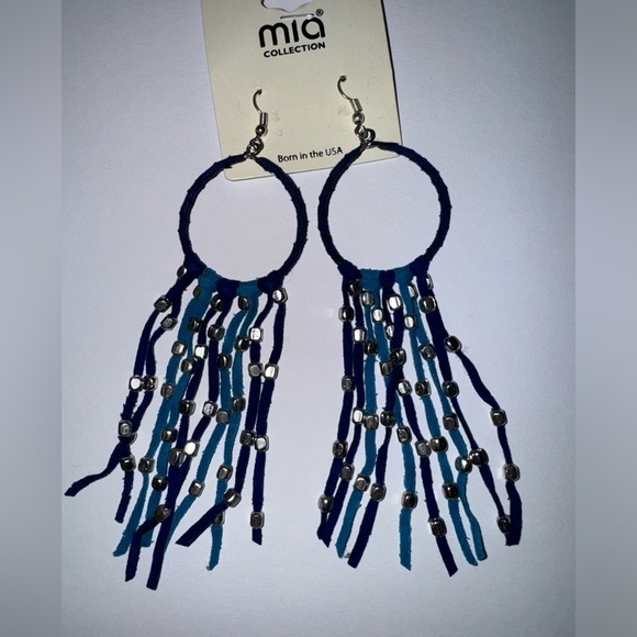 MIA Blue Tassel Fringe Earrings - Picture 3 of 5